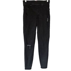 Spanx Black‎ Pull on Stretch Distressed Raw Hem Skinny Jeans Womens M